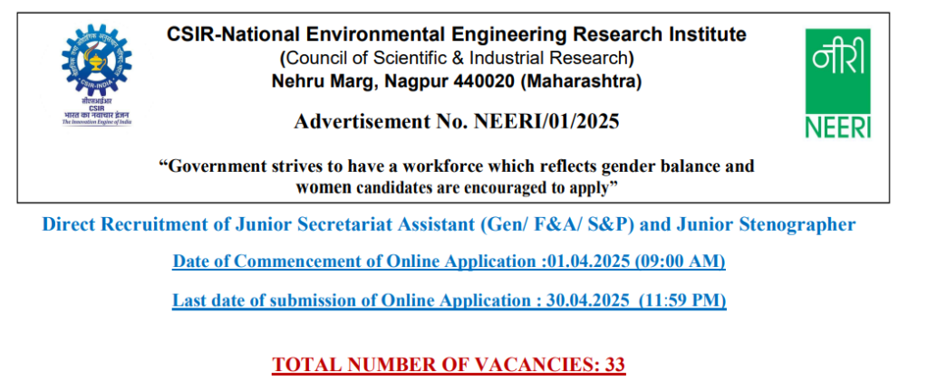 CSIR total 33 vacancy