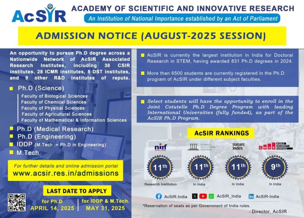 AcSIR Ph.D. Admission 2025