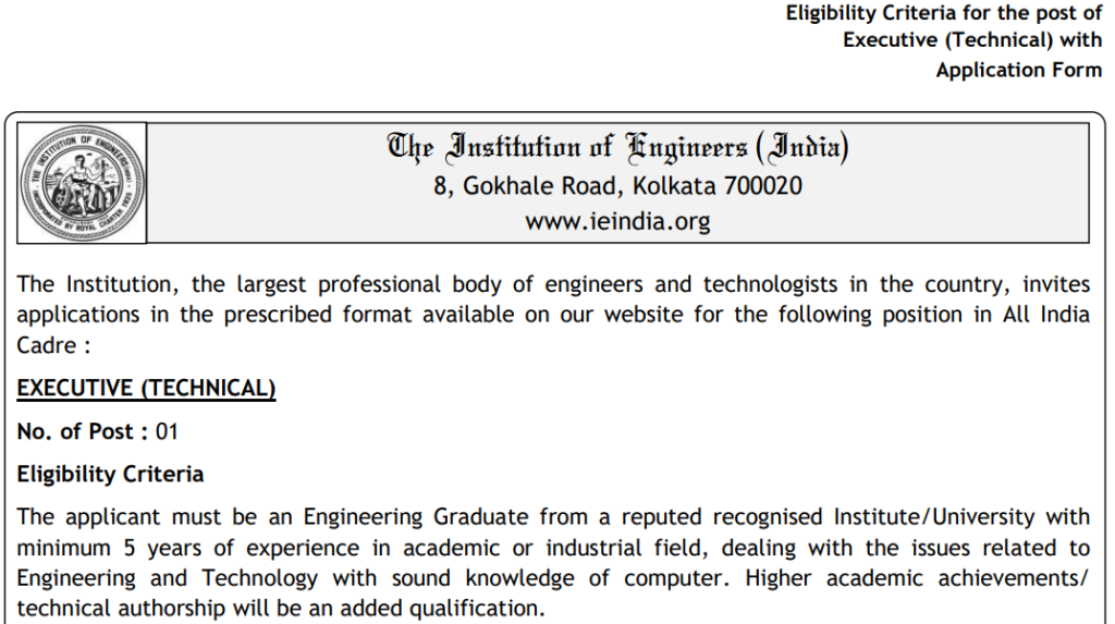 institute of engineers recruitment