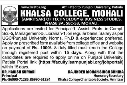 Khalsa College of Technology & Business Studies, Mohali - Refrence purpose only