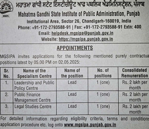 MGSIPA recruitment