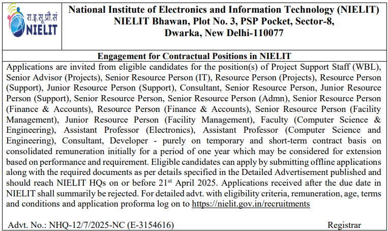 Nielit Recruitment notification
