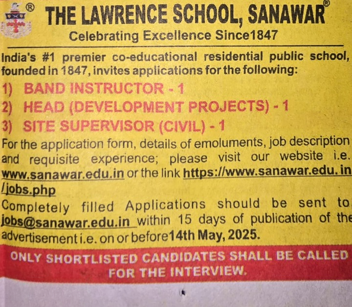 The Lawrence School Sanawar Recruitment