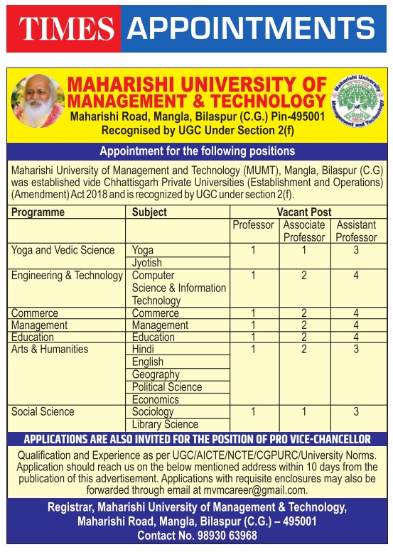 Maharishi University Recruitment 2025: Apply for Faculty Positions in Yoga, Jyotish, Commerce, Engineering, and More