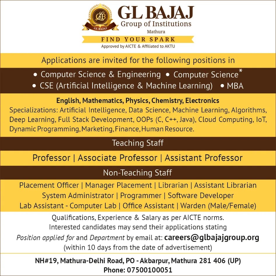 GL Bajaj recruitment