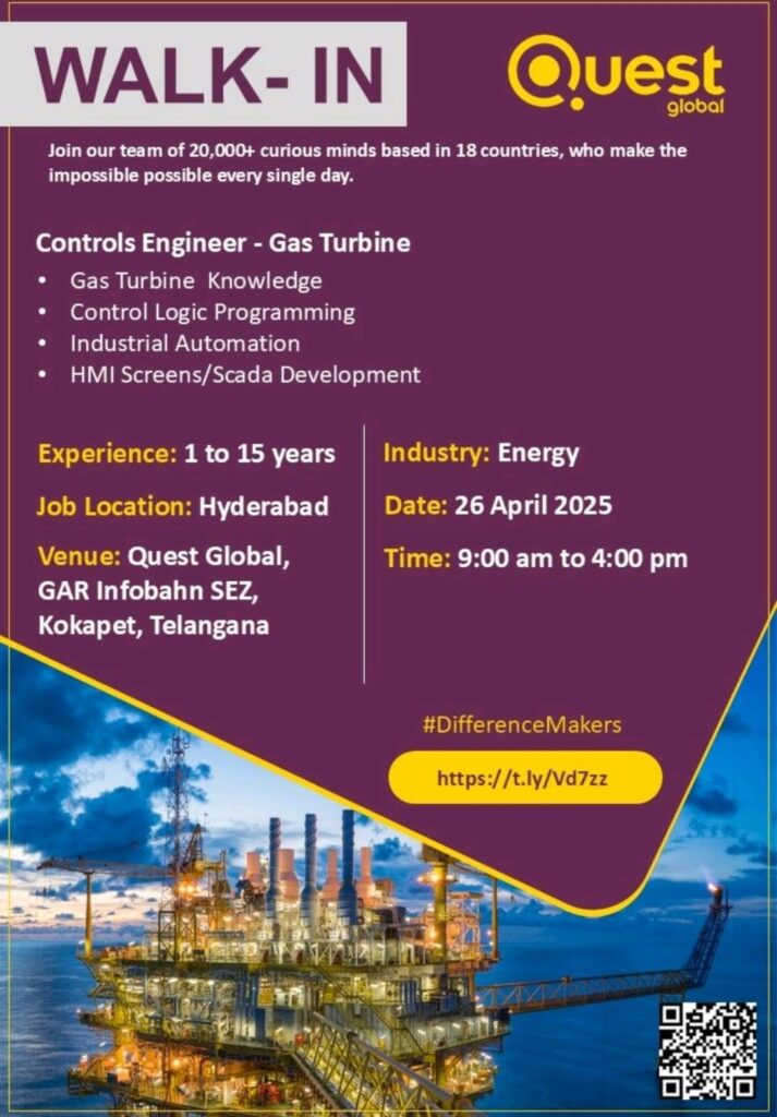 Walk-In Drive at Quest Global – Controls Engineer (Gas Turbine) | 26 April 2025 | Hyderabad