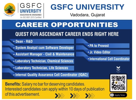 GSFC University, Vadodara Recruitment 2025 | Apply for Academic & Administrative Roles