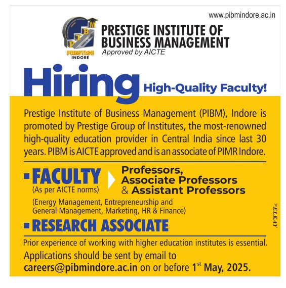 Faculty Recruitment 2025 at Prestige Institute of Business Management, Indore | Apply Now