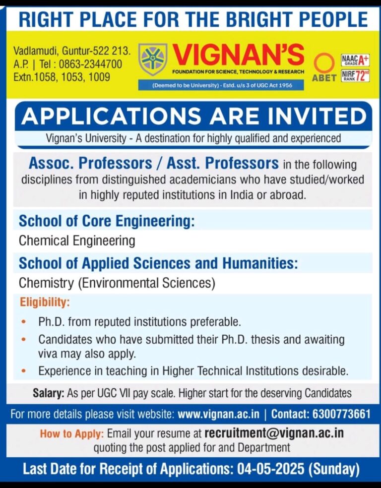 Vignan’s University Recruitment 2025