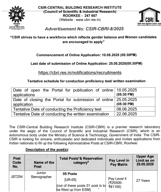 CSIR-CBRI Recruitment 2025