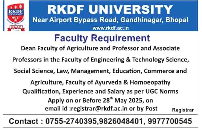 RKDF University, Bhopal Recruitment 2025