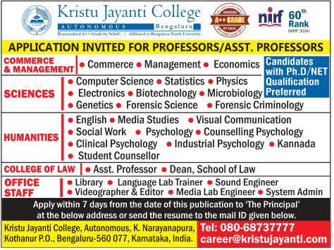 Kristu Jayanti College, Bengaluru Recruitment 2025 – Faculty & Staff Positions