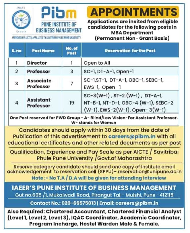 PIBM Pune Faculty & Staff Recruitment 2025 – Apply Now