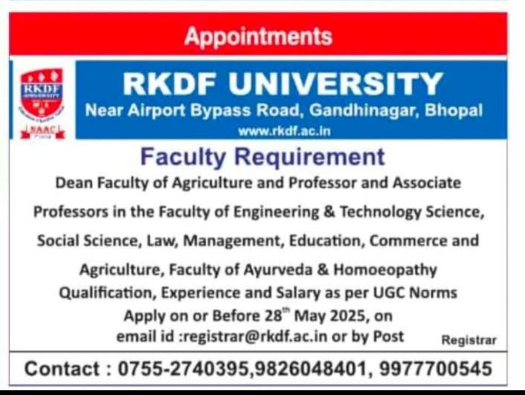 RKDF University Recruitment