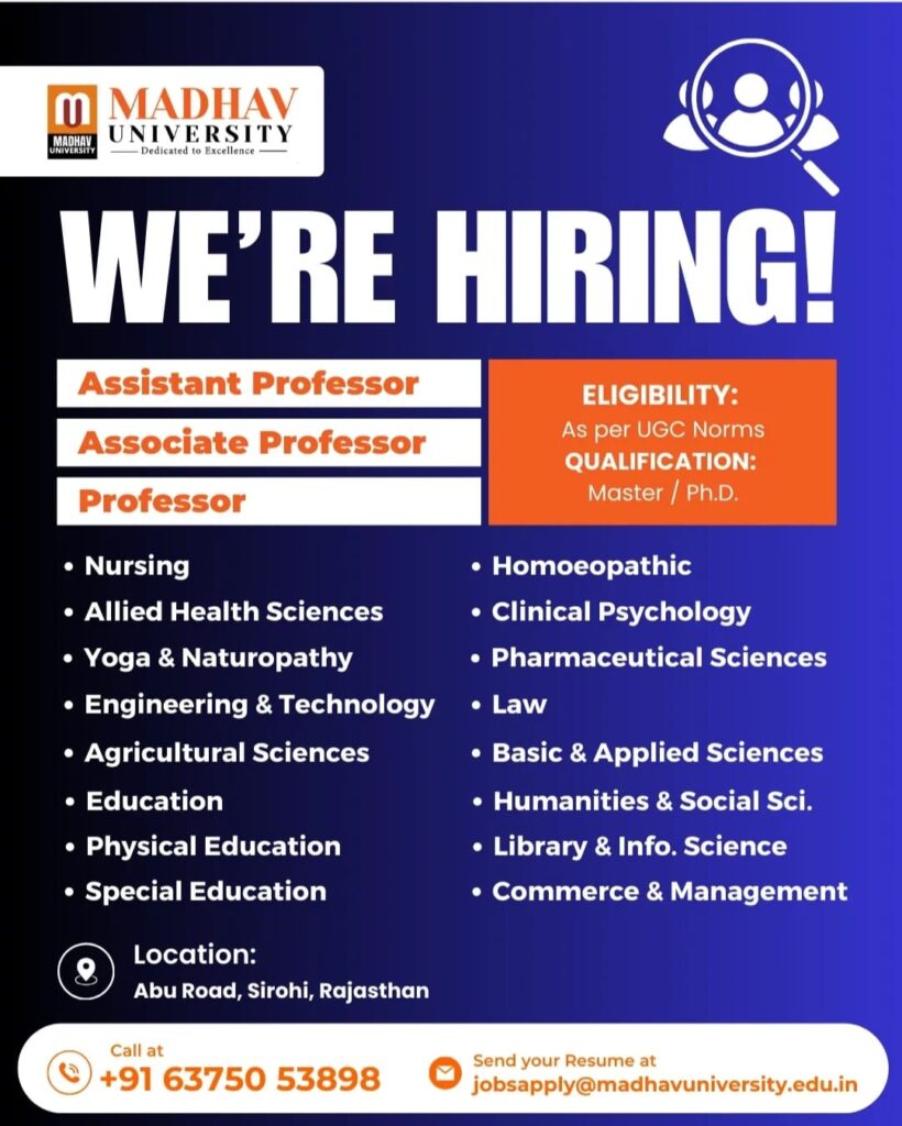 Madhav University Recruitment 2025