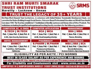 SRMS Bareilly Faculty Jobs 2025 – Professor, Associate & Assistant Posts