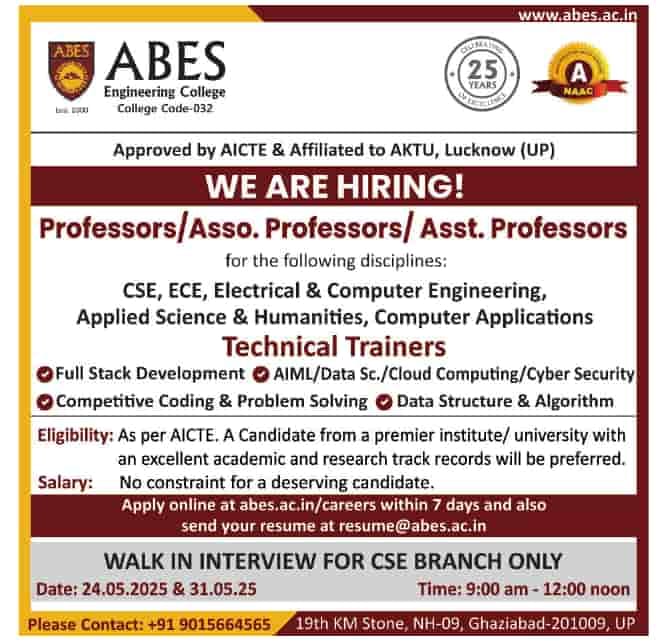 ABES ghaziabad recruitment