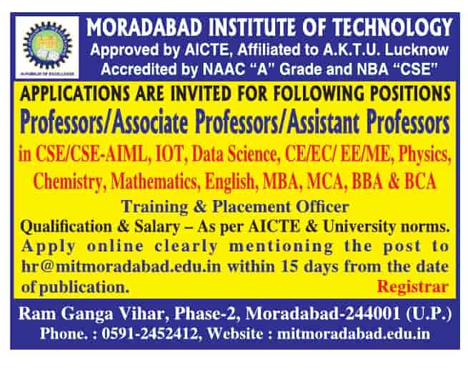 MIT Moradabad Faculty Recruitment 2025 |