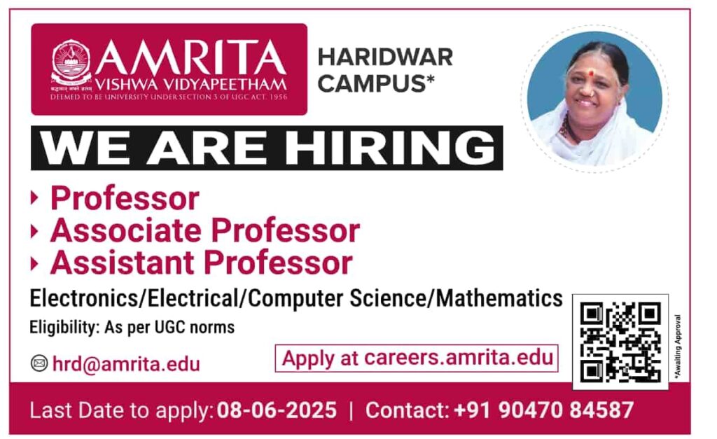 Amrita Vishwa Vidyapeetham Haridwar Campus Faculty Recruitment 2025