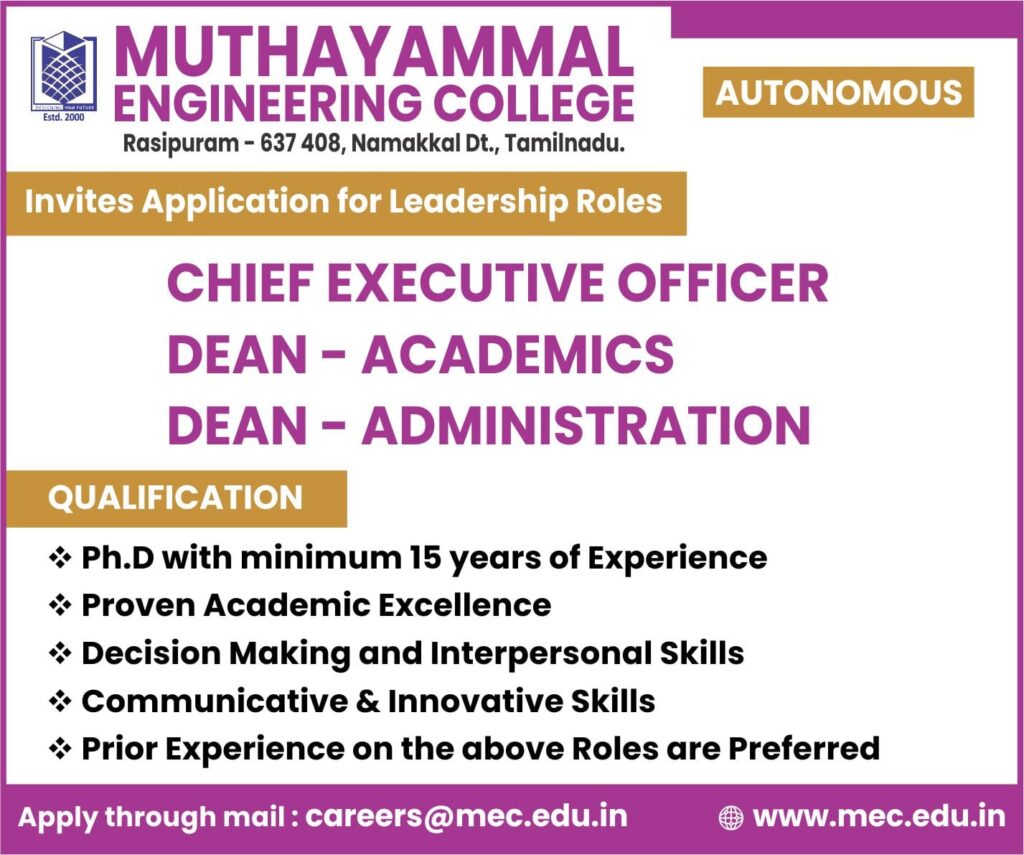Muthayammal Engineering College Recruitment 2025