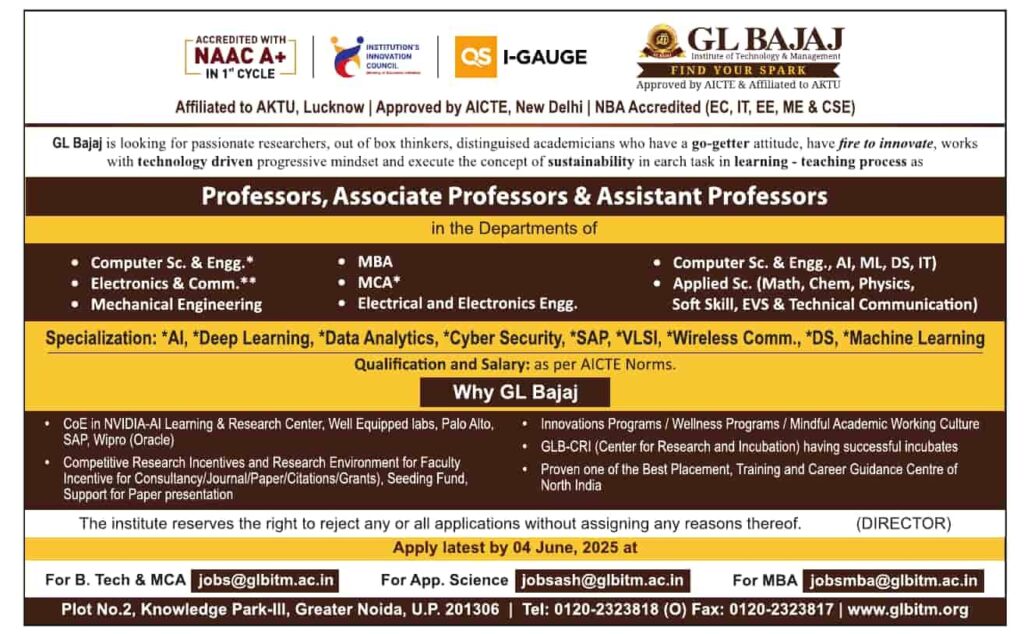 GL Bajaj Faculty Recruitment 2025