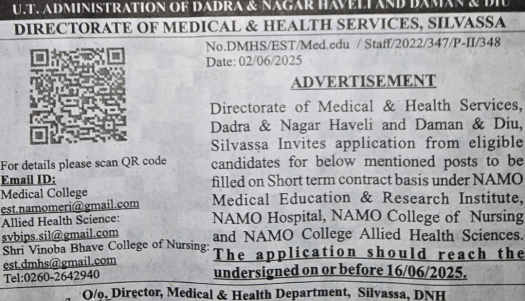 NAMO Medical Education & Research Institute Recruitment 2025
