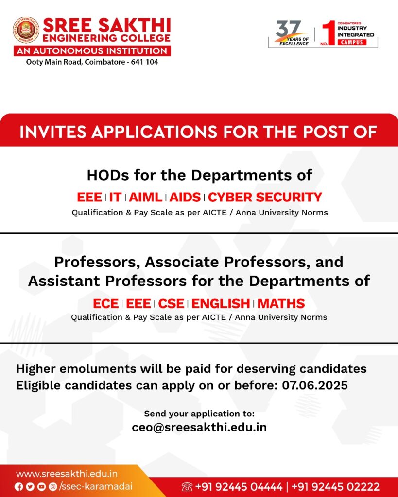 Sree Sakthi Engineering College Recruitment 2025