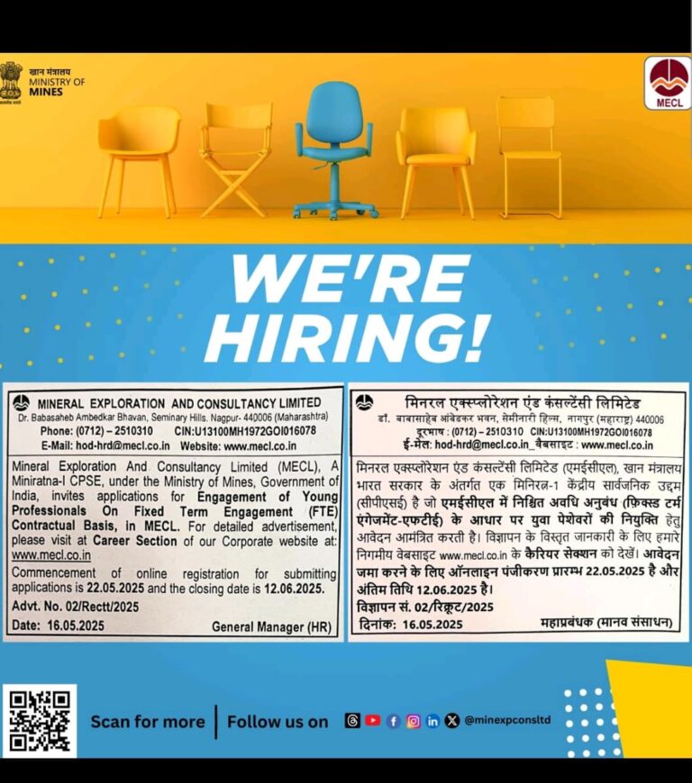 MECL Recruitment 2025: Apply Online for Young Professionals on Fixed Term Basis – Last Date 12 June