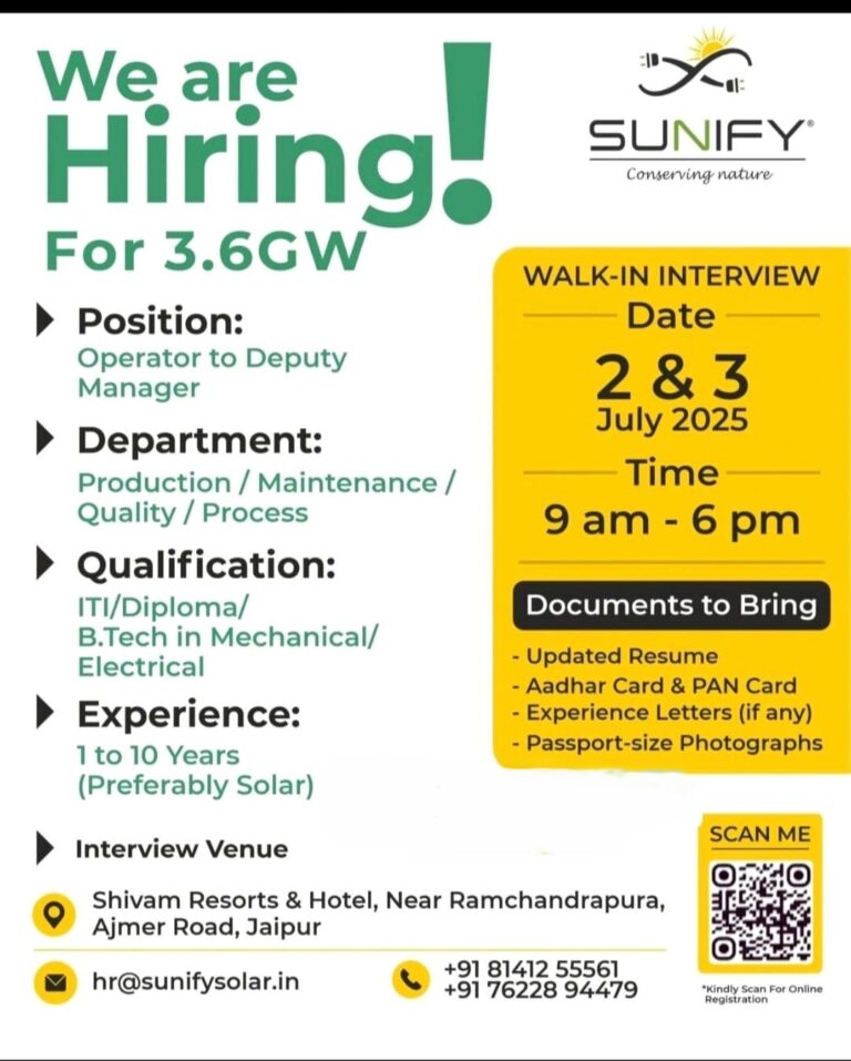 SUNIFY Solar Walk-in Interview 2025