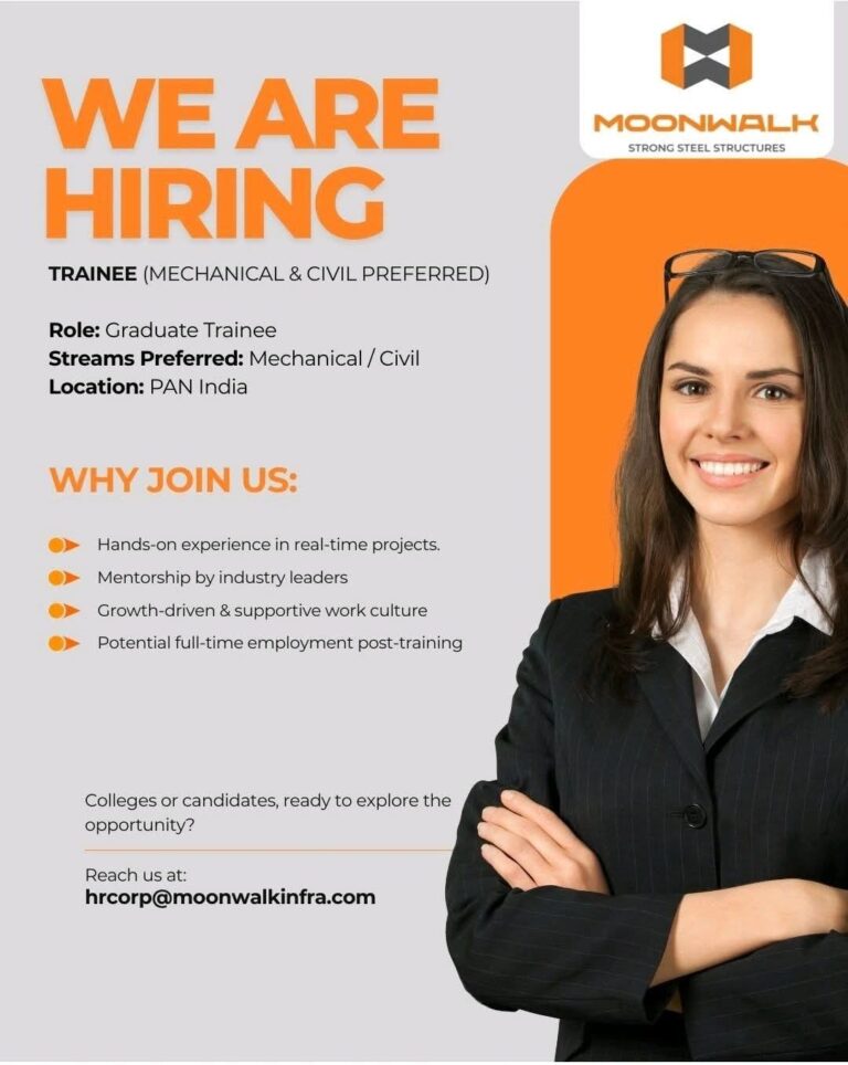 Moonwalk Infra Hiring Graduate Trainees – Mechanical & Civil Engineering Freshers | PAN India Jobs 2025