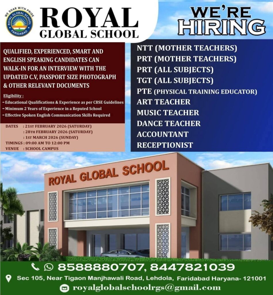 Royal Global School Recruitment 2026